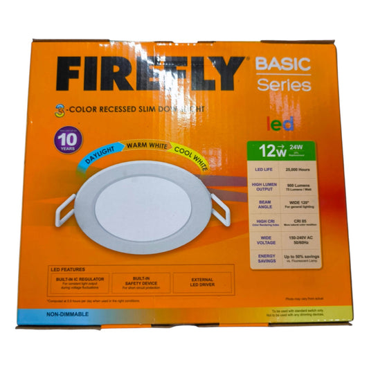 Firefly 12W LED Downlight 220V Tri Color 6500K, 4000K, 3000K Slim Type EDL212612TC