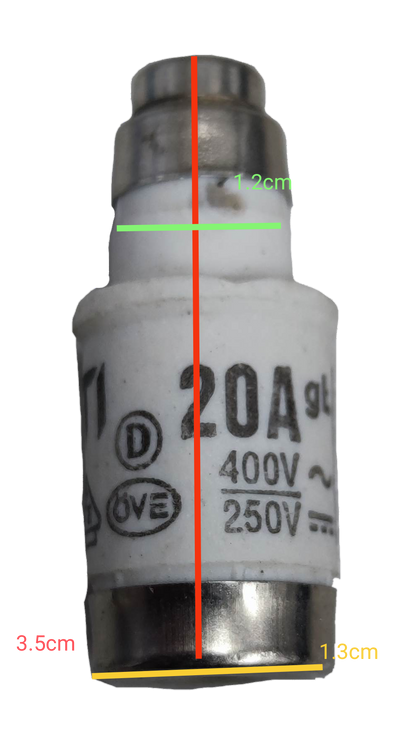 20A ceramic fuse 400V electrical component with white ceramic body and metal end caps