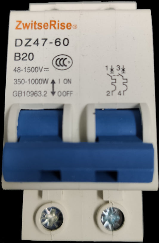 ZwitseRise 20A DC Breaker Miniature Circuit Breaker DZ47-60 model with blue switches