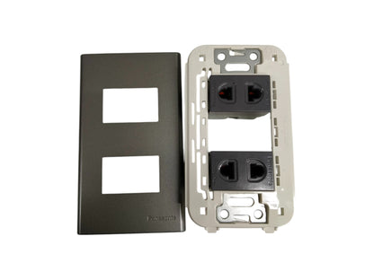 Panasonic 2 Gang Universal Convenience Outlet,2 Gang Universal Receptacle 16A 250V 16A 250V with Plate Cover Metallic Gray WEG6802MH-1/2XWEG10919H-5