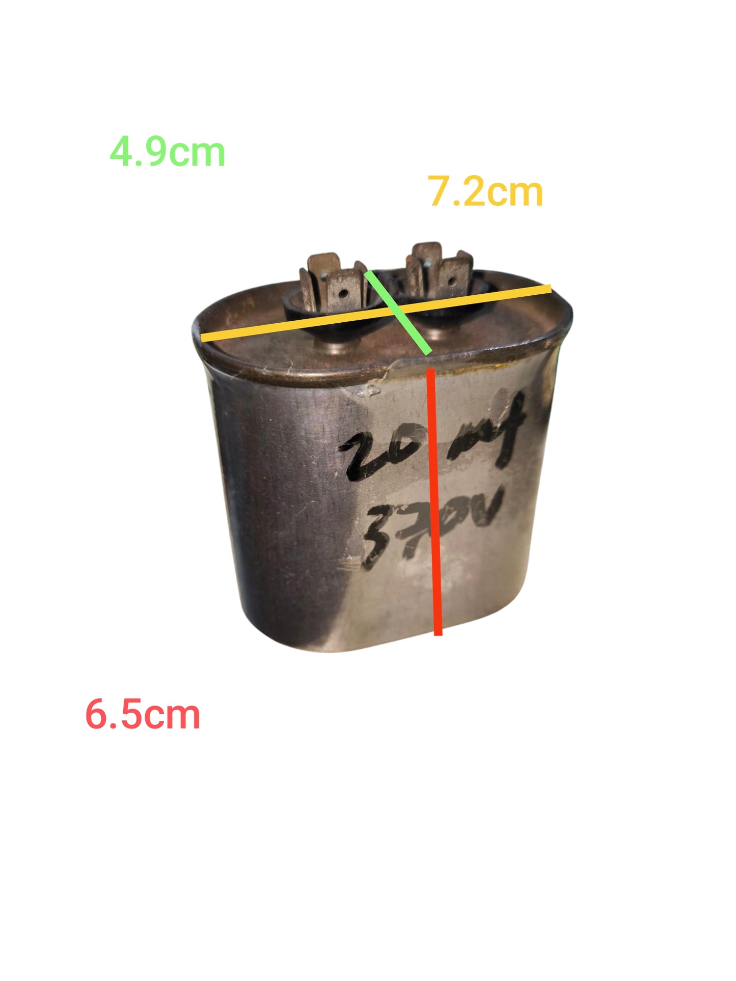 20uF 370V running capacitor electrical part with metal casing and terminal connectors from China