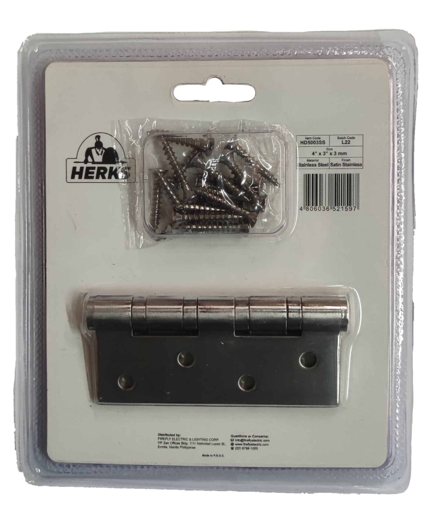 Door Hinges 4" x 3" x 3mm Ball Bearing Stainless Metal Satin Stainless Finish HD5003SS ( Herks)