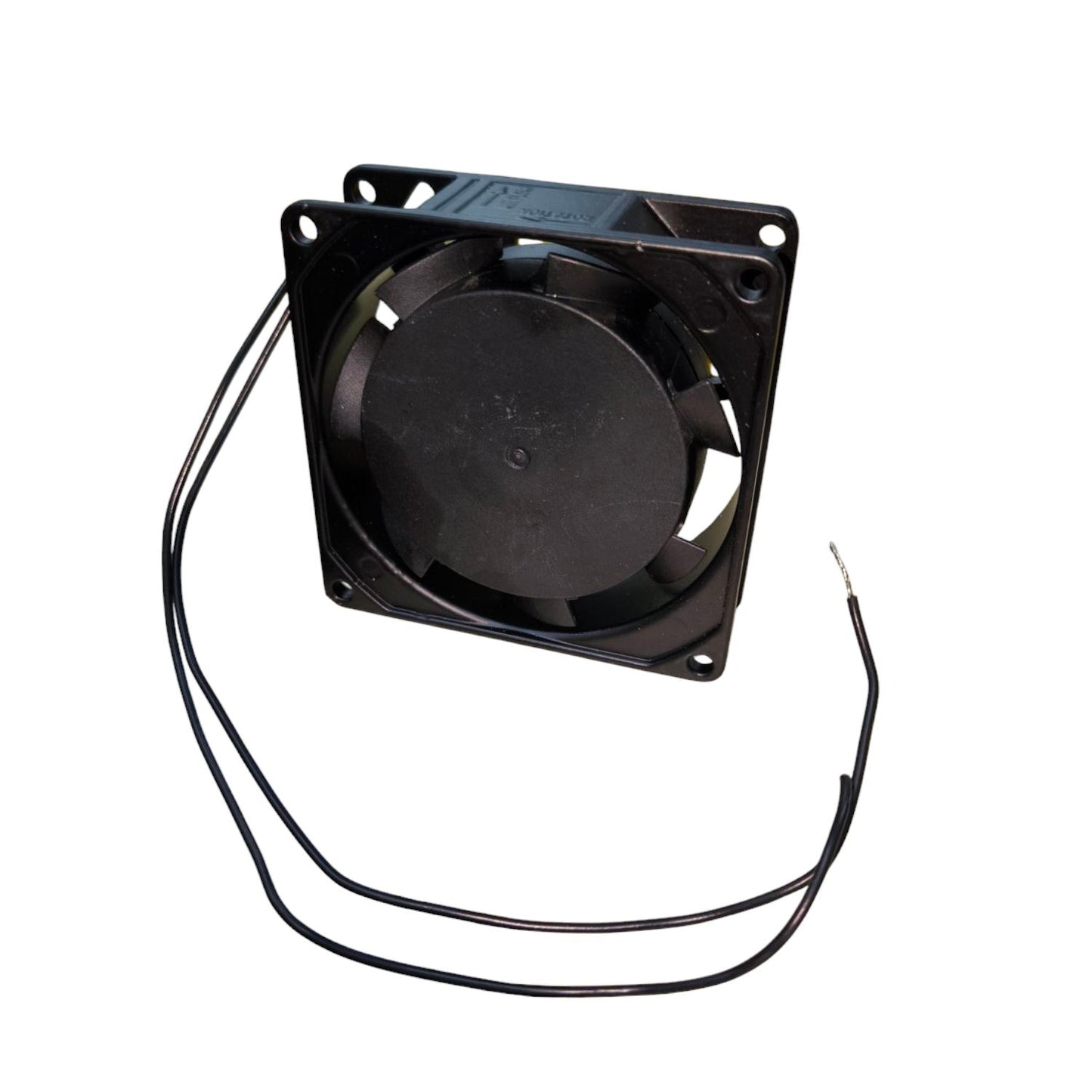 220V exhaust fan 8cm x 8cm in black with two connecting wires for efficient airflow