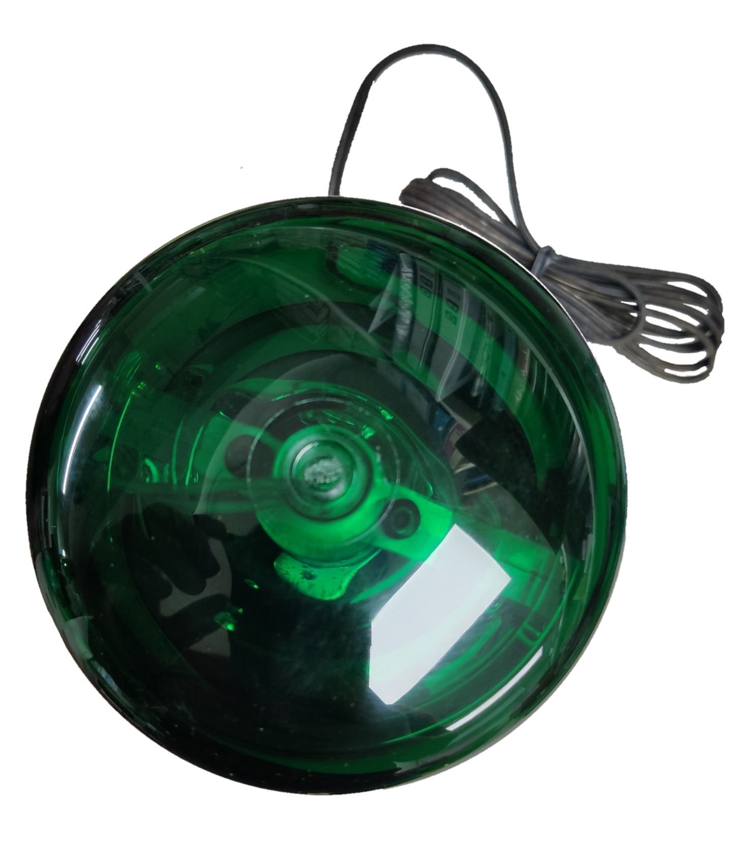 220V green revolving warning light with a clear casing and attached wire for seasonal decoration