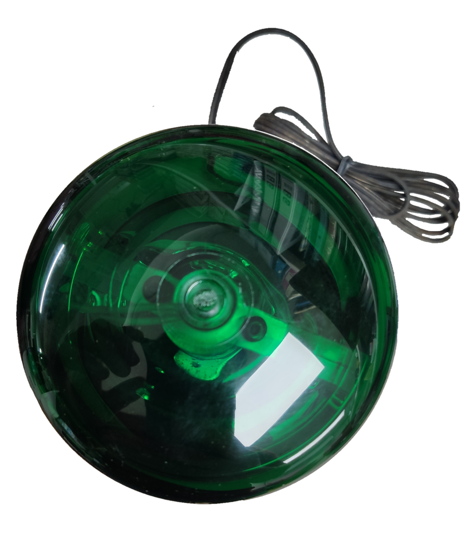 220V green revolving warning light with a clear casing and attached wire for seasonal decoration