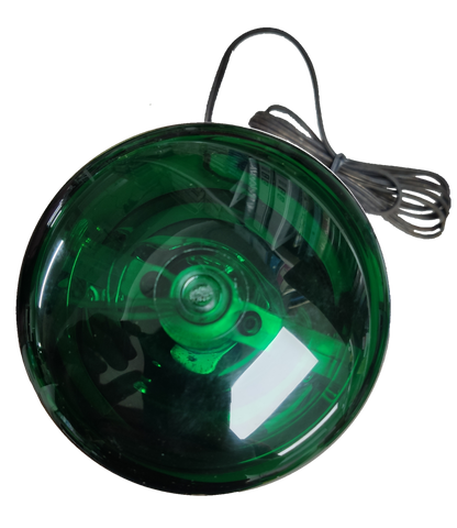 220V green revolving warning light with a clear casing and attached wire for seasonal decoration