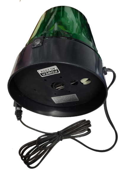 220V green revolving warning light with a sturdy base and power cord for effective signaling