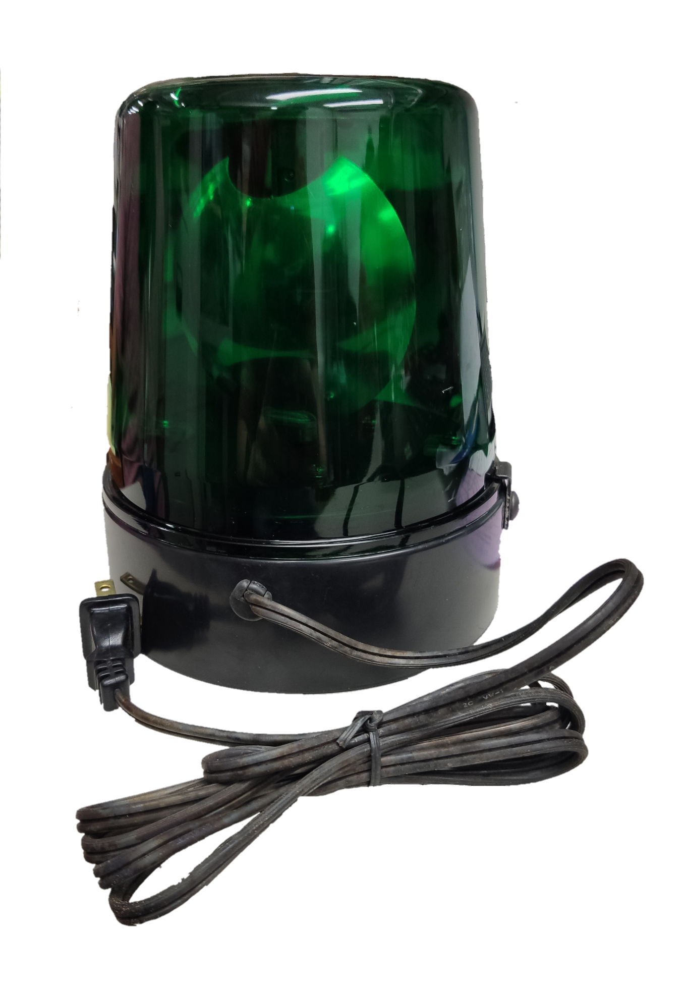220V green revolving warning light with sturdy base and power cord for effective signaling