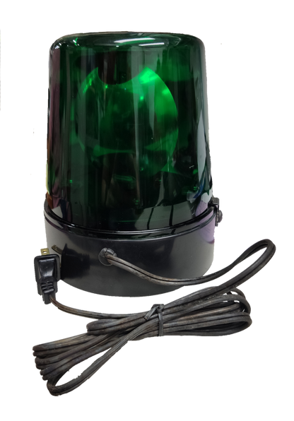 220V green revolving warning light with sturdy base and power cord for effective signaling