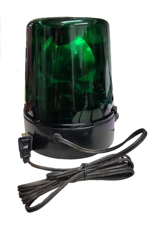 220V green revolving warning light with sturdy base and power cord for effective signaling