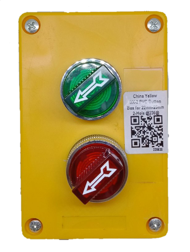 Auspicious 22mm 220V selector switch with box featuring green and red arrow buttons on yellow panel