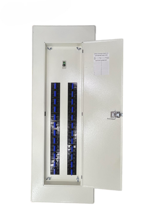 Koten 24 Branches 2Pole Bolt On panel board 225A in white with open door showcasing circuit switches