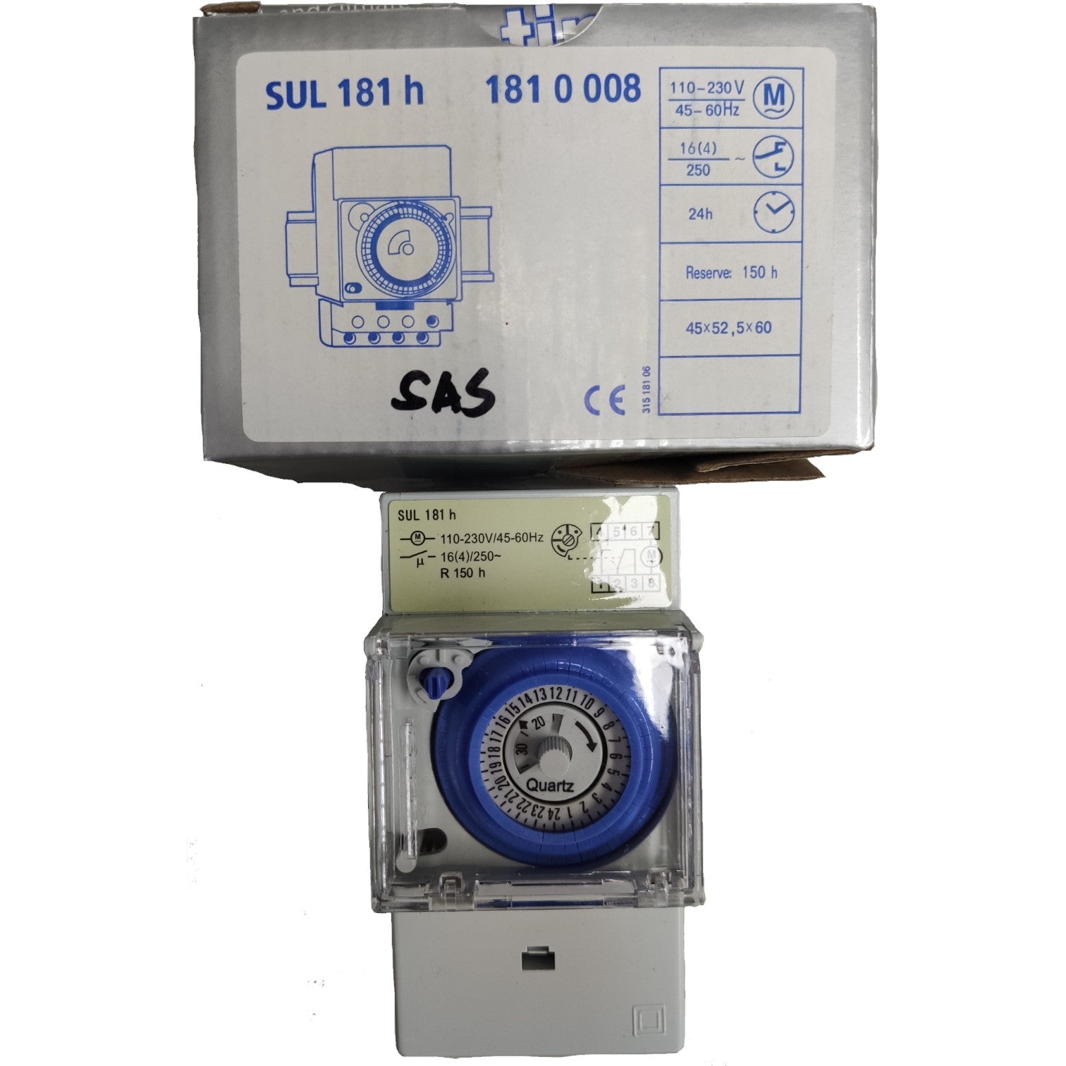 Timer switch with packaging on a white background