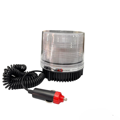 Code Red 24V strobe warning light with magnetic base and coiled power cord for easy attachment