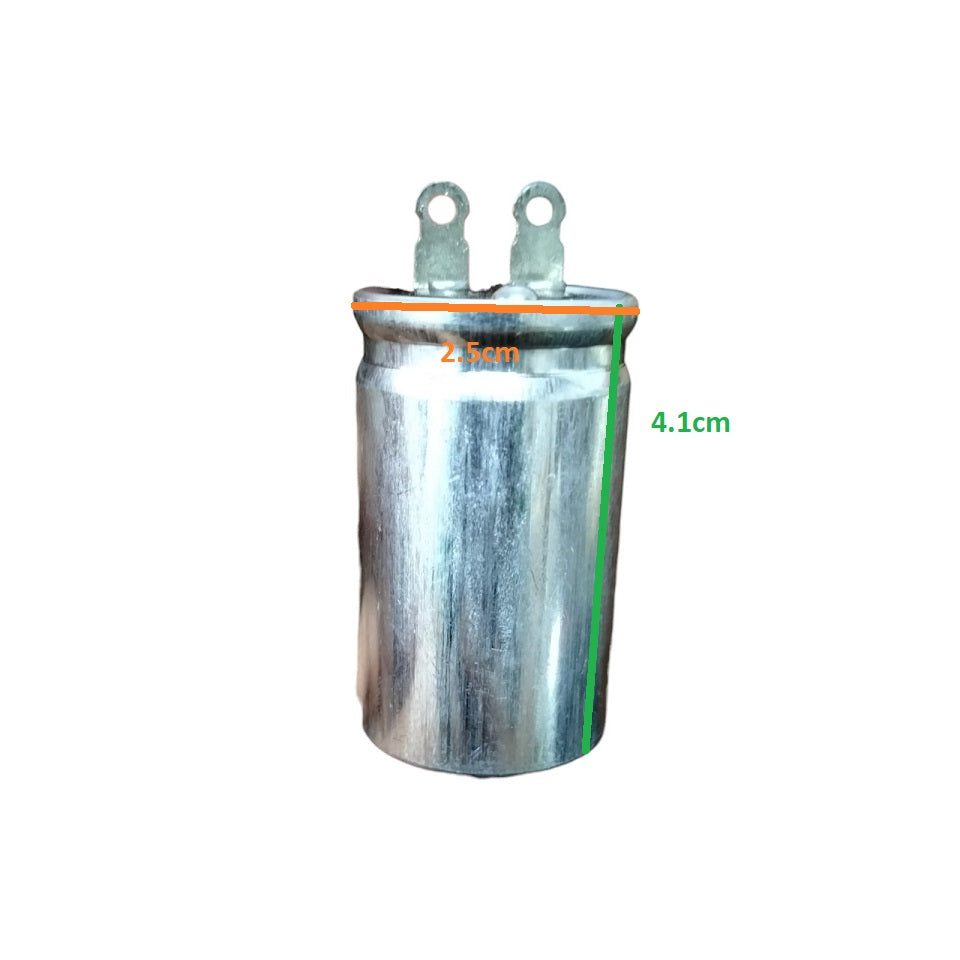250V AC Capacitor Metal Casing with durable design and dimensions 2.5cm x 4.1cm for electrical applications