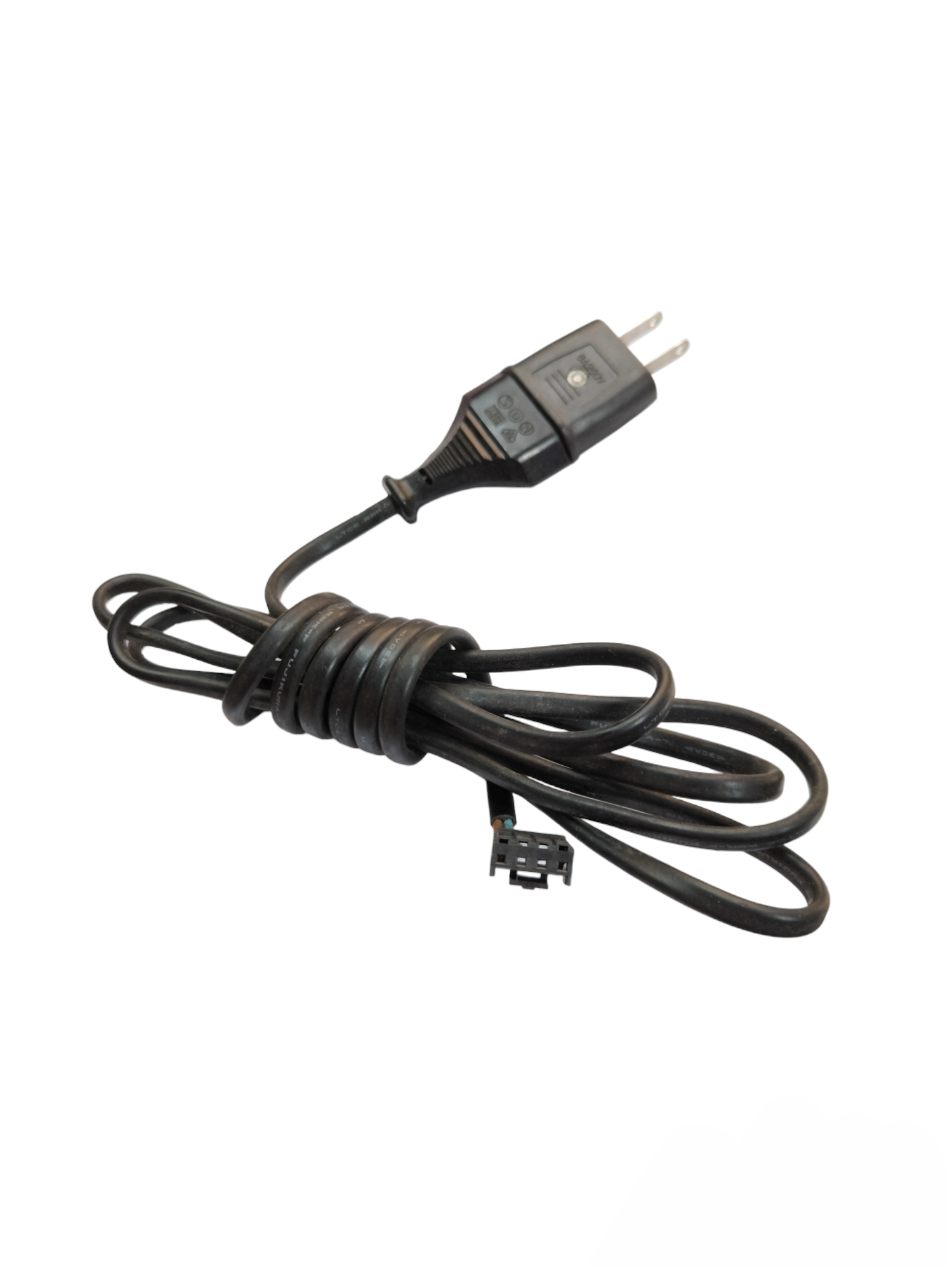 250V black electrical cord for industrial use with two-prong plug and coiled wire from China vendor