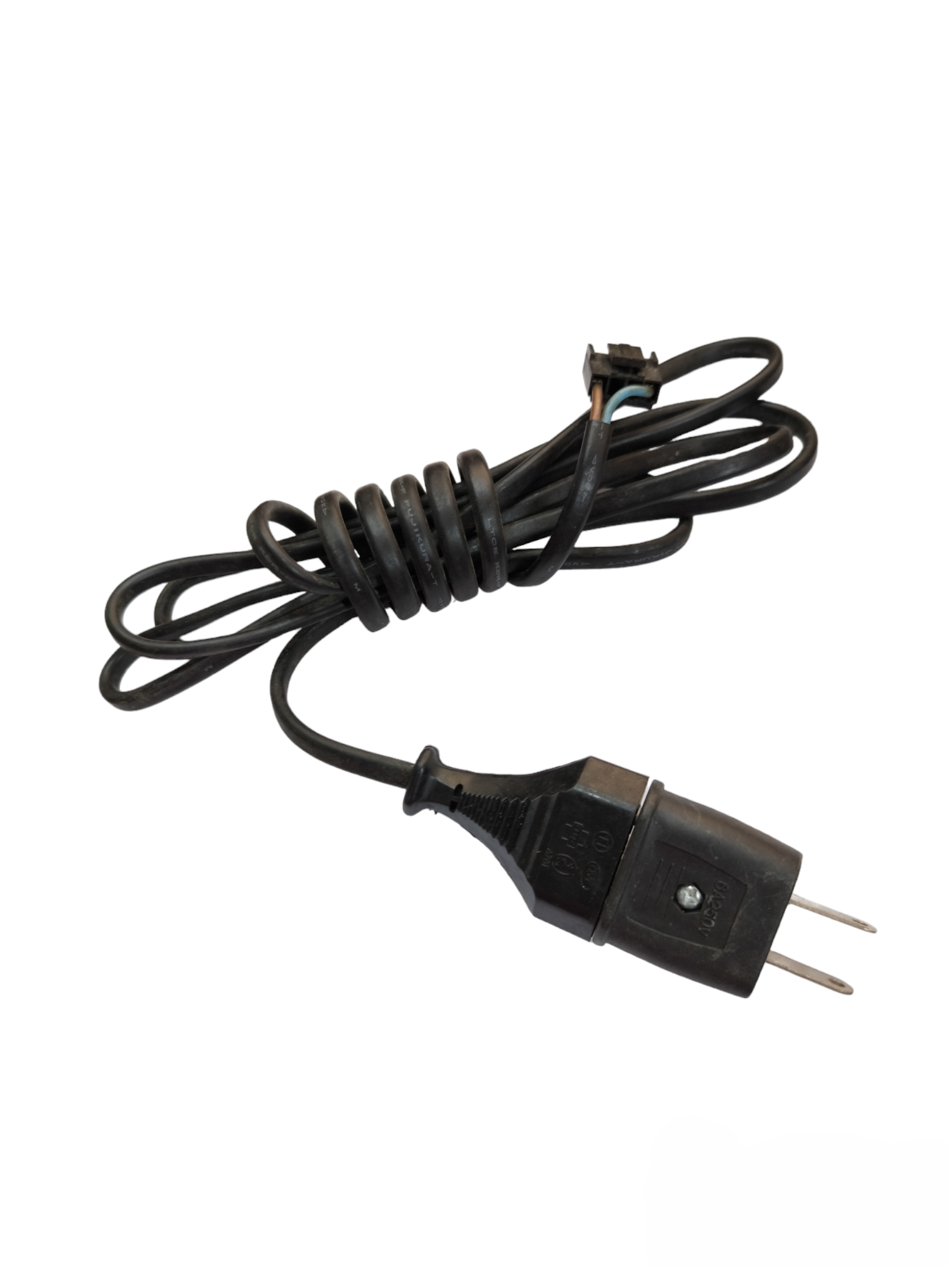 250V black electrical cord for industrial use with two-prong plug and coiled wire from China
