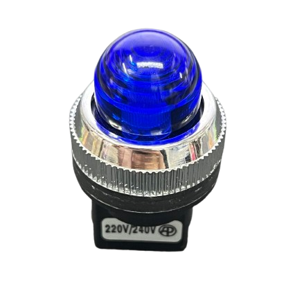 Auspicious 25mm blue neon pilot lamp 220V with a shiny dome shape for visibility in work environments