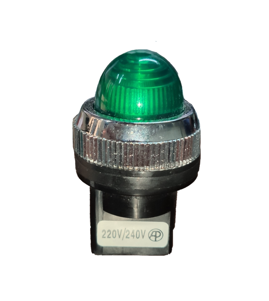 Auspicious 25mm neon pilot lamp 220V with green dome and metal casing for work and safety lighting