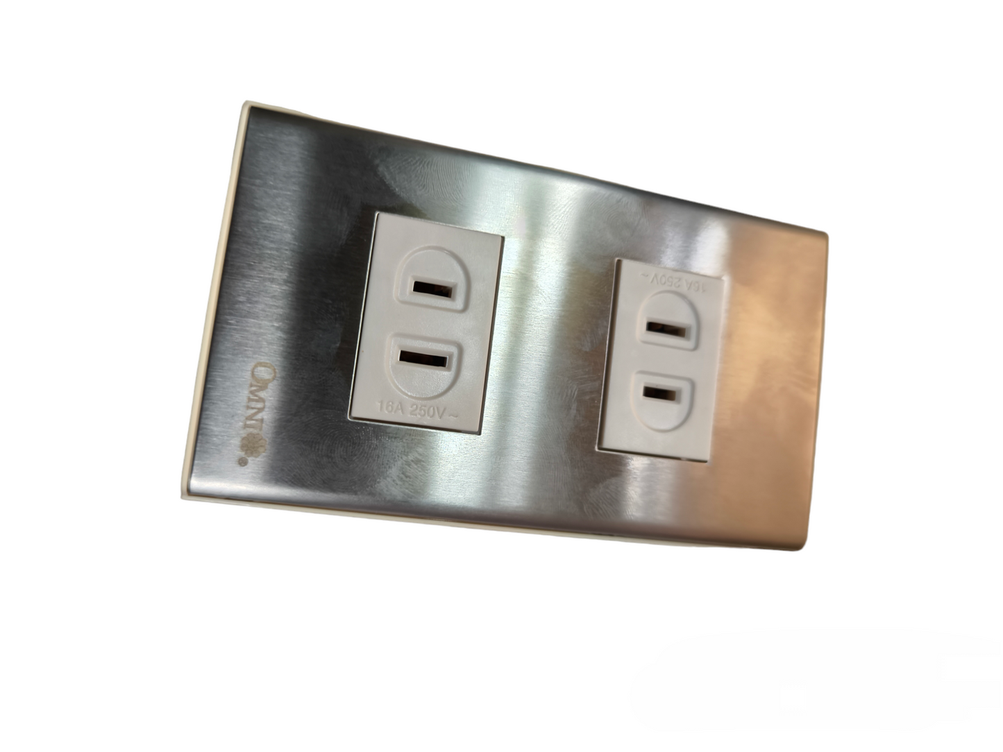 Omni 2 Gang Flat Pin Outlet 15A 250V with Stainless Plate Cover WWP-112S+(WWR-200x2)