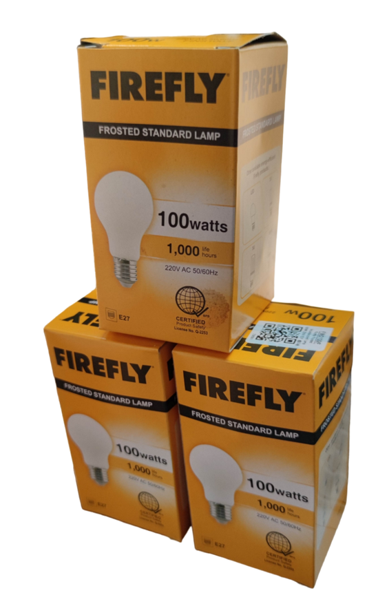 Firefly 100W Incandescent Bulb 220V E27 Frosted FINS100/F (3PCS)