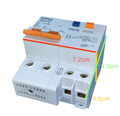 OPPLE 32A 4.5 KAIC 30mA 2P+N 220V ZBLE-63C32,  ELCB, RCB RCBO RCCB Earth Leakage Circuit Breaker Residual Circuit Breaker