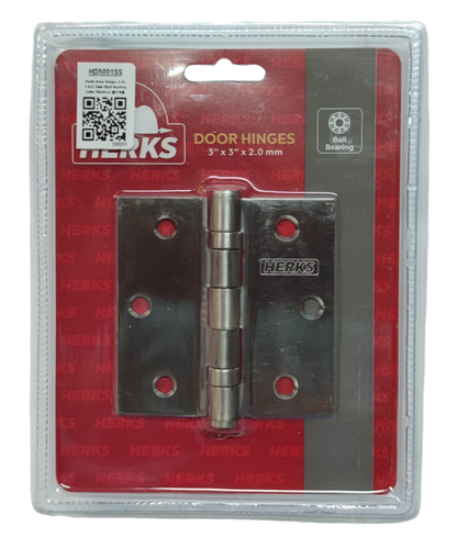 Door Hinges 3" x 3" x 2.0 mm Ball Bearing Stainless Metal Satin Stainless Finish HD5001SS ( Herks)