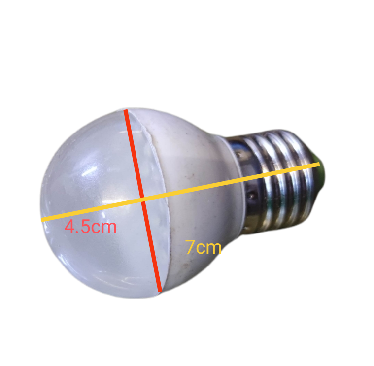 2W LED Bulb 220V AC E27 Warm White with frosted dome and metal base measuring 7cm length