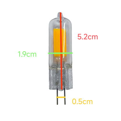 Denko 2W LED G4 bulb 12V warm white with dimensions 5.2cm height and 1.9cm width