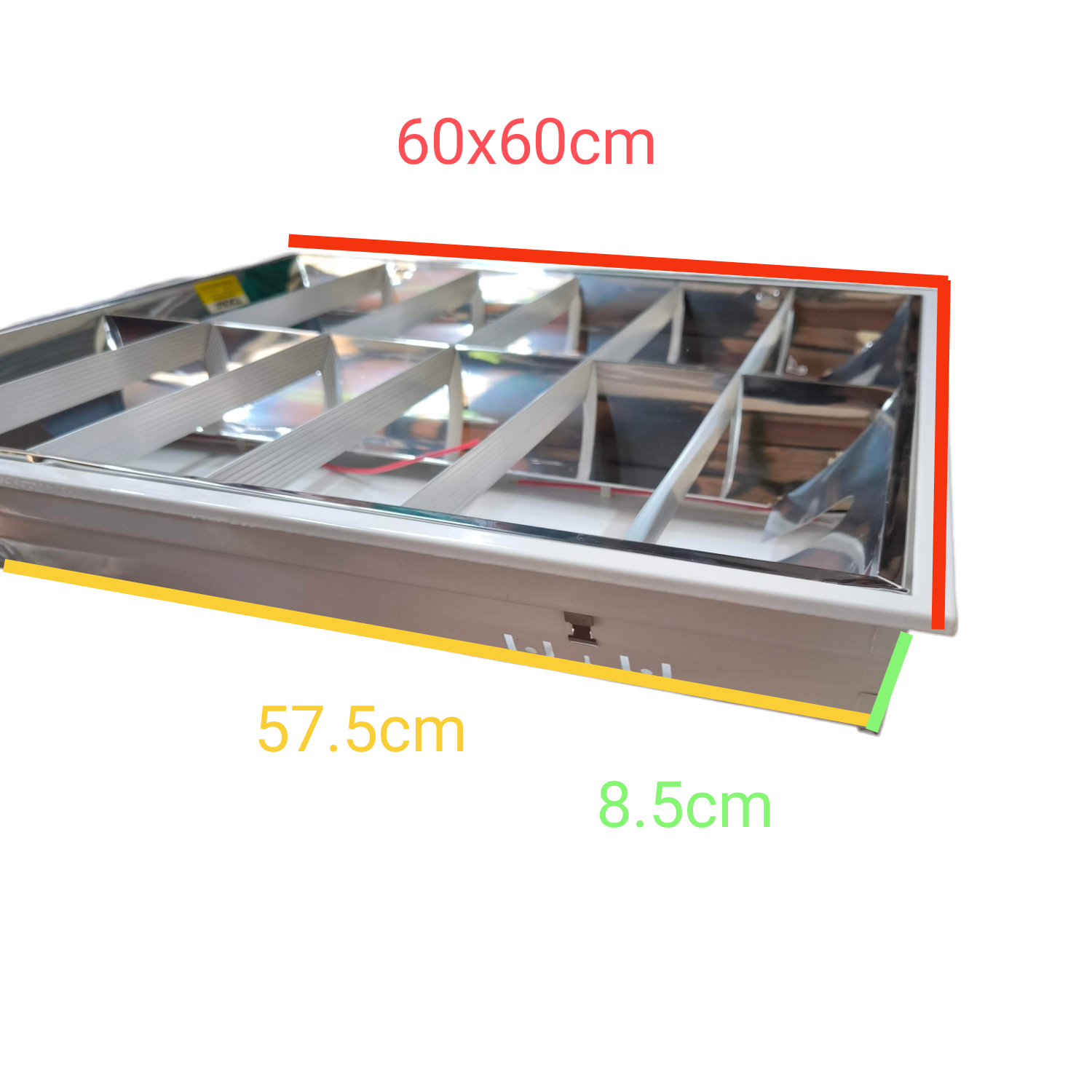 Tokina 2x20W Recessed Fixture with Aluminum Reflector showing dimensions 60x60cm and 8.5cm depth lighting installation accessory