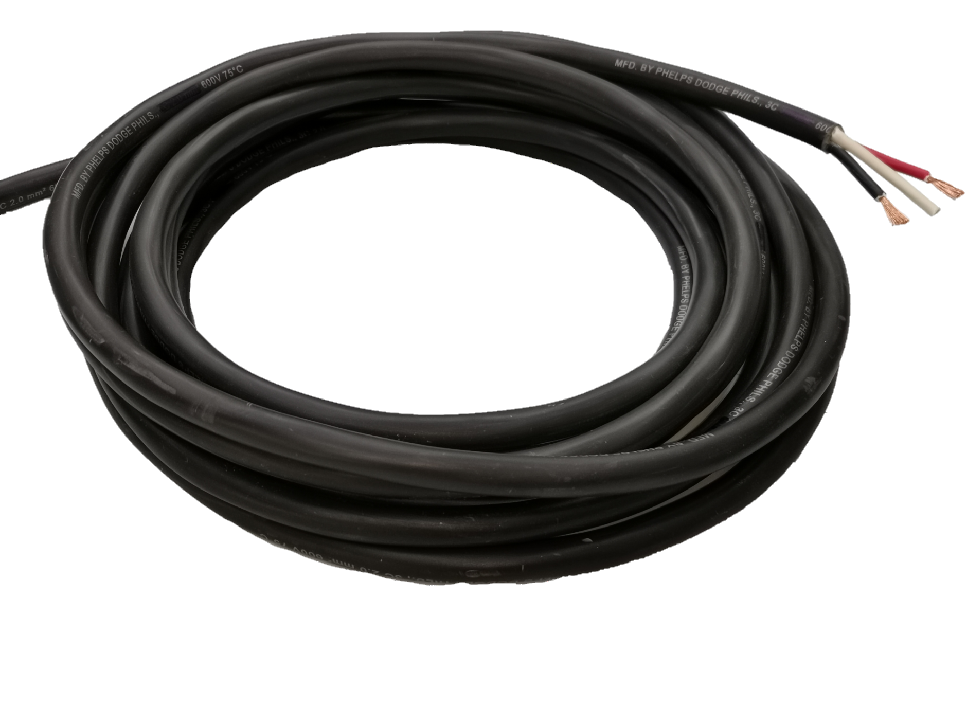 Phelps Dodge 3 core power cable 15 meters 3.5mm black electrical wire coil with exposed copper ends