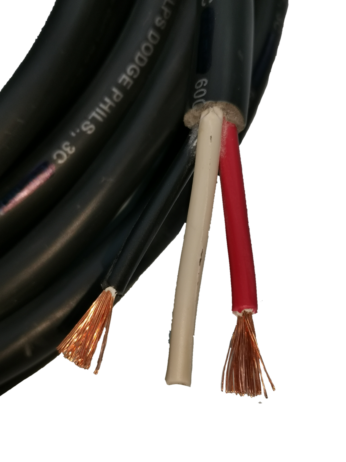 Phelps Dodge 3 core power cable 15 meters 3.5mm with exposed copper wires and black