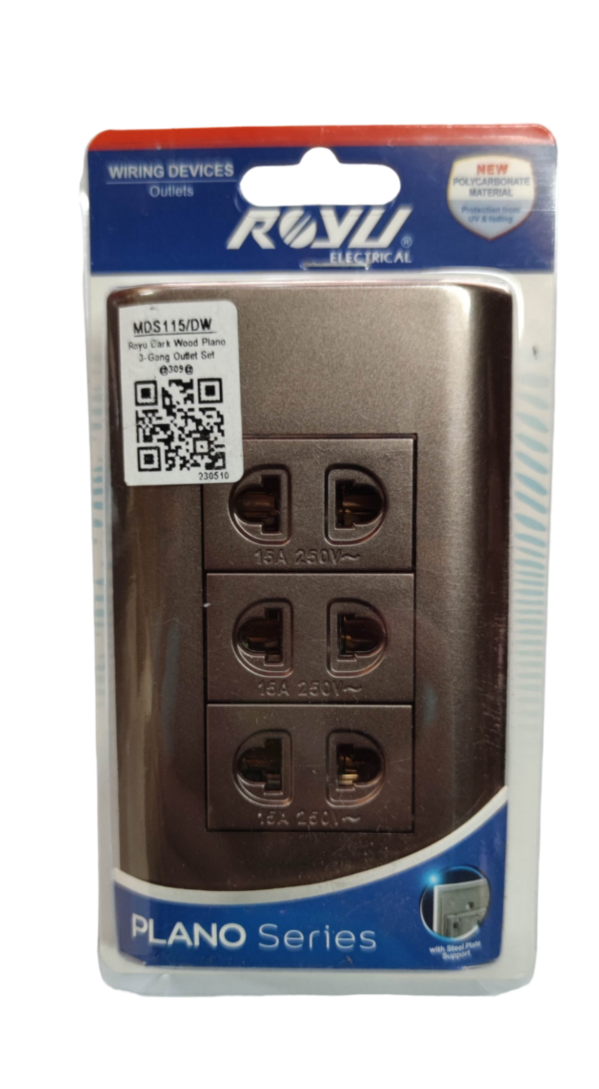 Royu 3 Gang Outlet With Plate MDS115 designed for easy installation and use in any setting