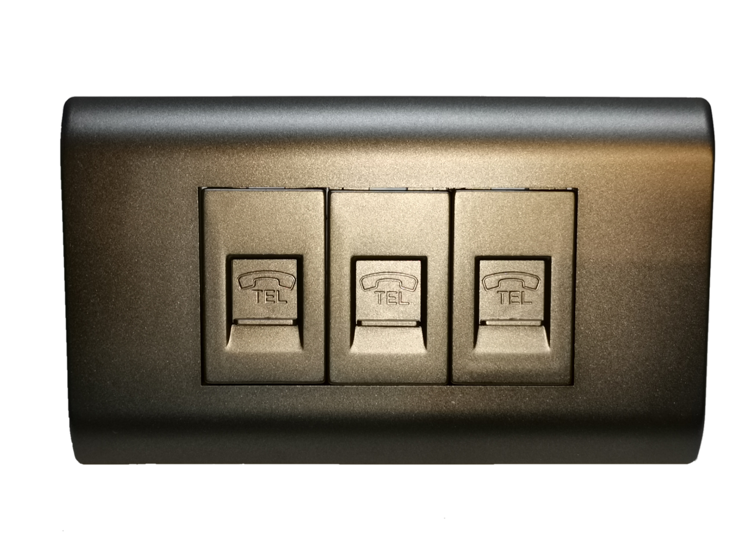 3 Gang Telephone Outlet Dark Gray With Plate featuring three individual telephone ports for easy connectivity