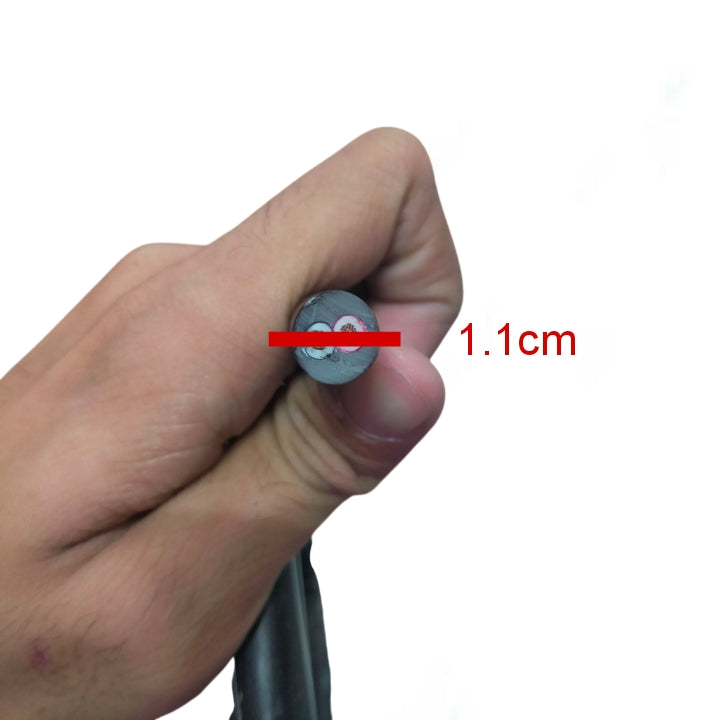Hand holding 3 meter 2.0mm 2 core royal cord wire from Phelps Dodge showing thickness measurement
