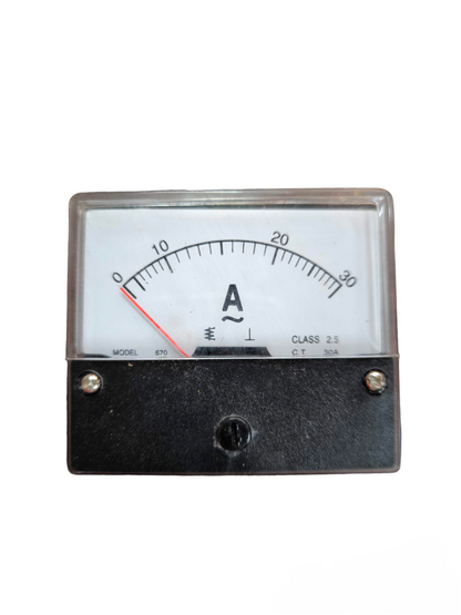 Hossini 30A AC Panel Meter 60mm x 70mm with analog dial and black casing for electrical circuitry