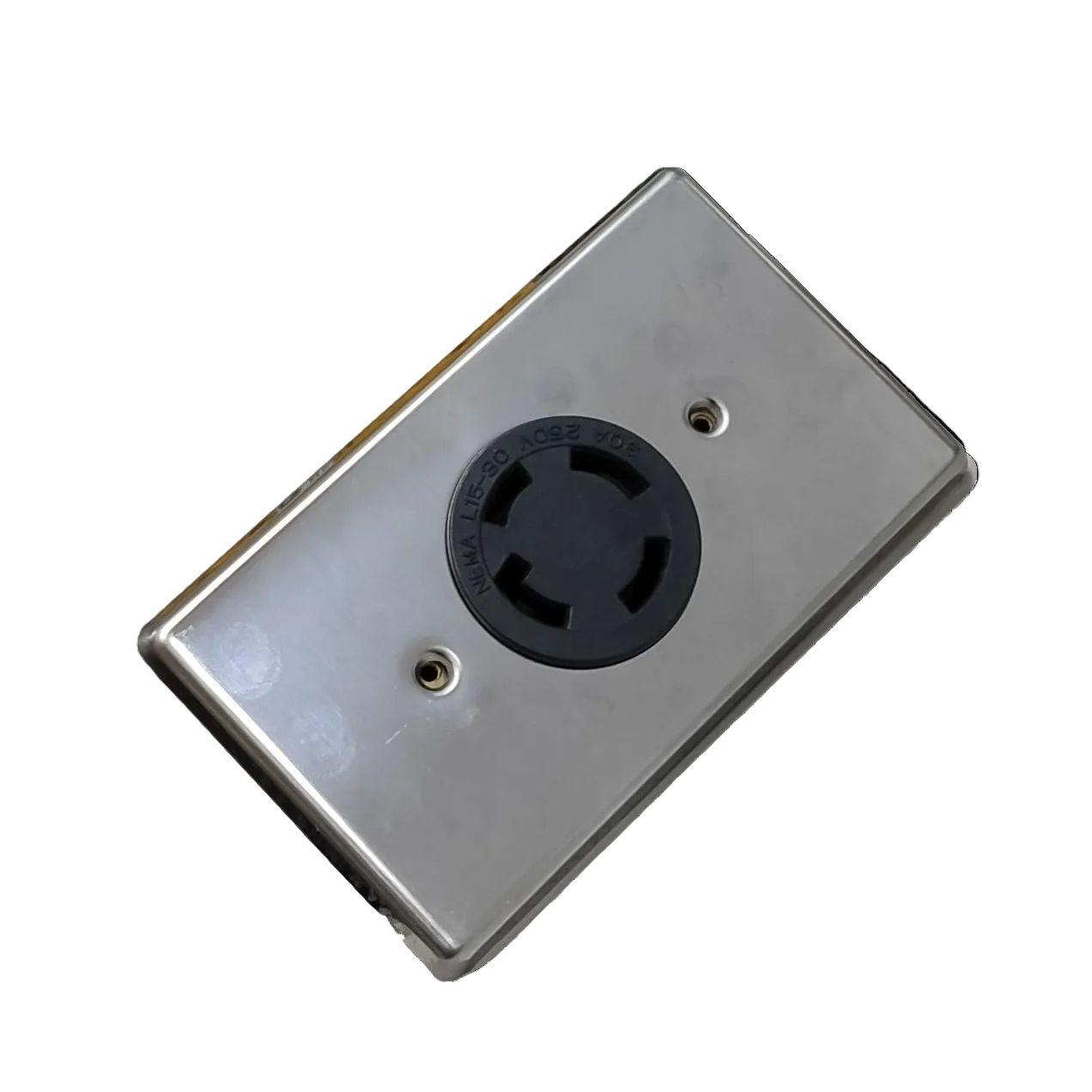30A Twist Lock Outlet with Stainless Plate 4P by Electx Electrical Supply mounted on black background
