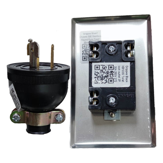 Grippes 30A Twist Lock Wall Outlet with Stainless Plate and Plug 2P+E (3P) 250V (ML-3) XB103S +XB103P+H1G06+H1 Twistlock Set