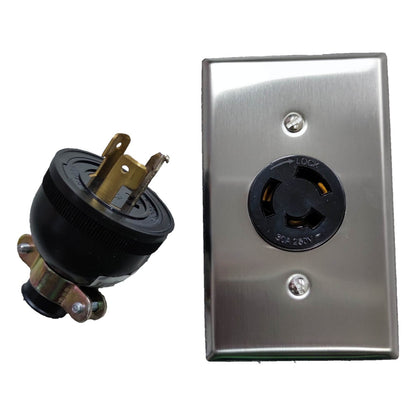 Grippes 30A Twist Lock Wall Outlet with Stainless Plate and Plug 2P+E (3P) 250V (ML-3) XB103S +XB103P+H1G06+H1 Twistlock Set