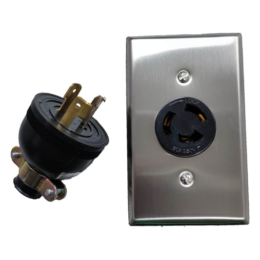 Grippes 30A Twist Lock Wall Outlet with Stainless Plate and Plug 2P+E (3P) 250V (ML-3) XB103S +XB103P+H1G06+H1 Twistlock Set