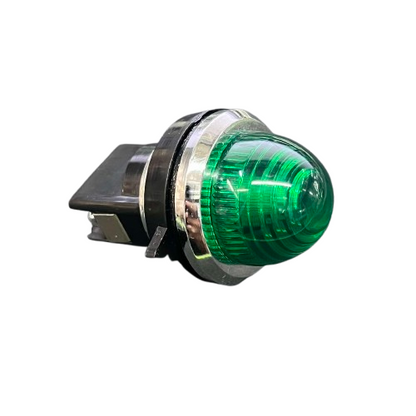 Auspicious 30mm 220V green pilot lamp with a chrome finish and a rounded design for work safety applications