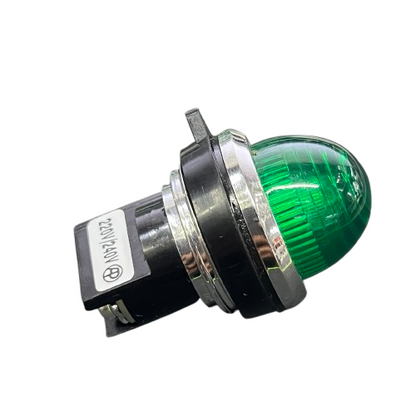 Auspicious 30mm 220V green pilot lamp with a glossy finish and sturdy mounting for industrial use