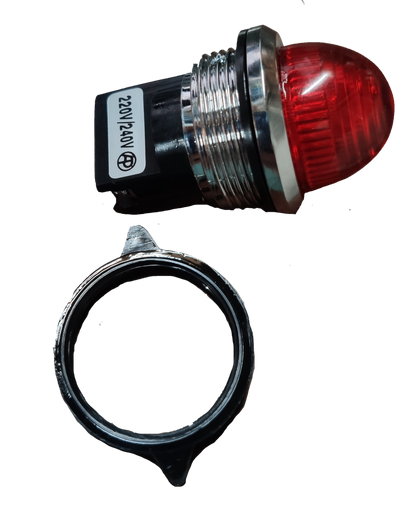 Auspicious 30mm pilot lamp 220V with red lens and metal mounting ring for work and safety applications