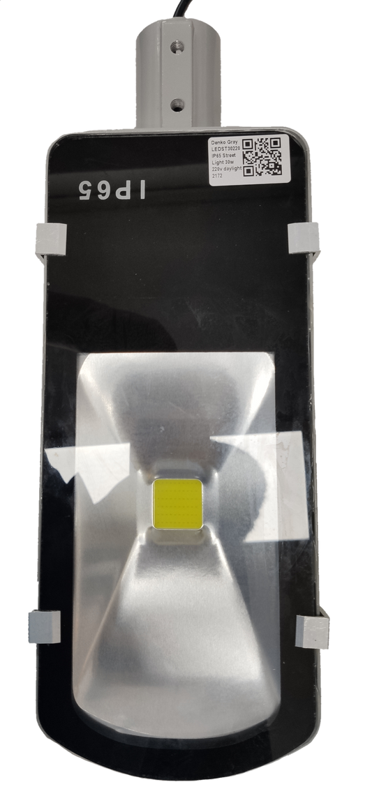 Electx Electrical Supply 30W LED street light 220V with black rectangular housing and reflective interior