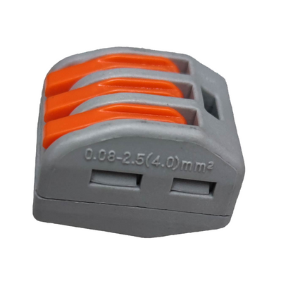 32A 250V wire terminal block with three orange levers for secure electrical connections