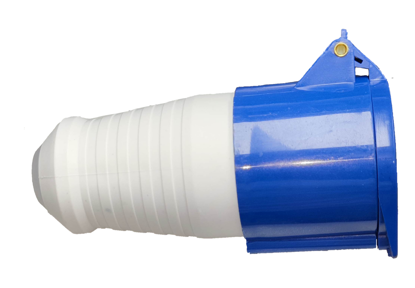 Grippes 32A industrial cord connector outlet in blue and white for electrical applications