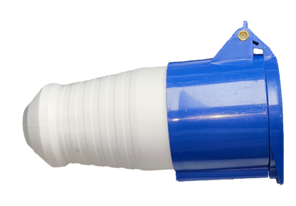 Grippes 32A industrial cord connector outlet in blue and white for electrical applications