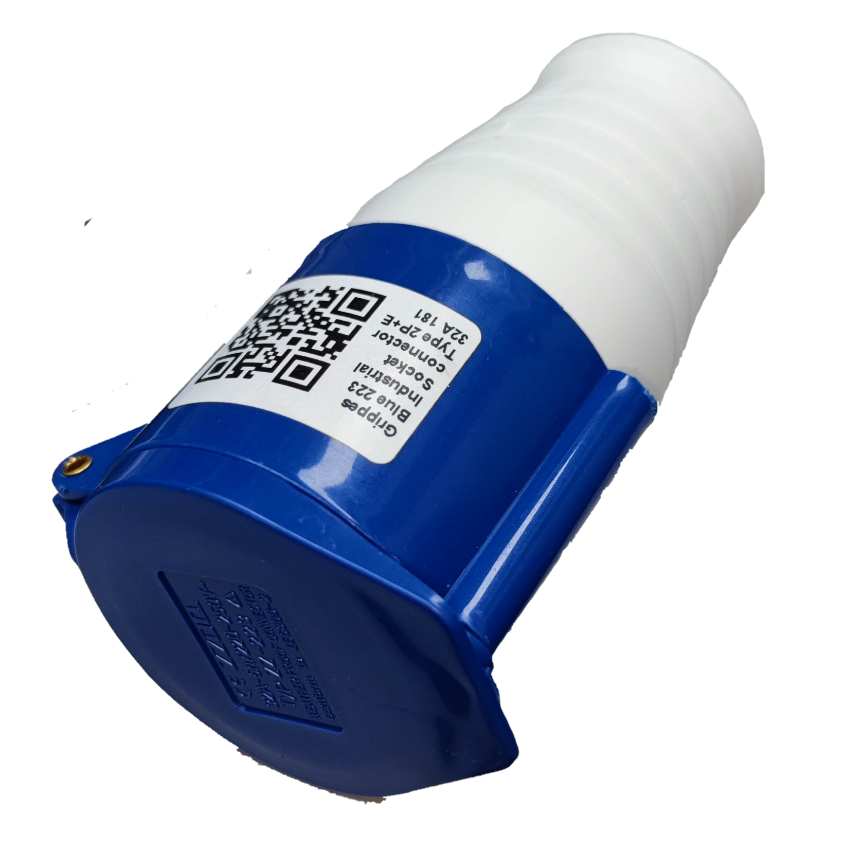 Grippes 32A industrial cord connector outlet in blue and white for electrical circuitry and parts