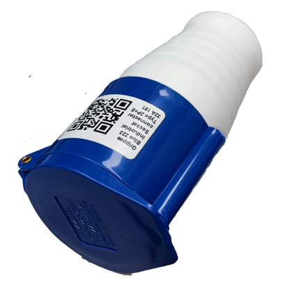 Grippes 32A industrial cord connector outlet in blue and white for electrical circuitry and parts