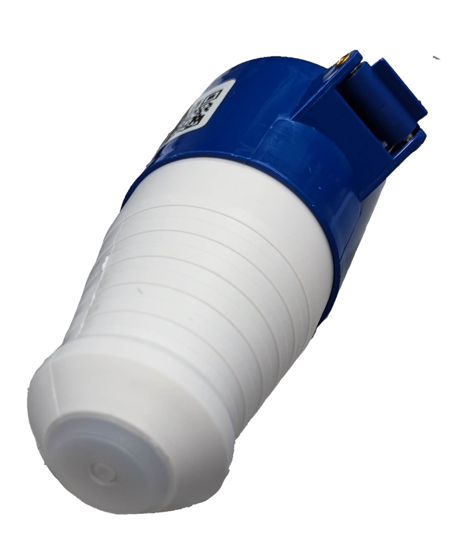 Grippes 32A industrial cord connector outlet in blue and white for heavy-duty electrical connections